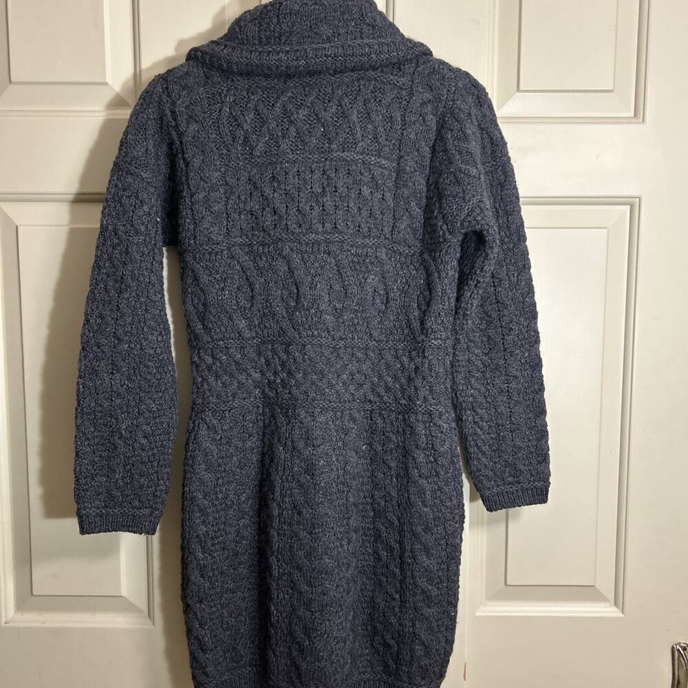 Aran Crafts Wool Sweater Collar Coat Cardigan Zip Cable Knit Dark Grey Sz XS - Picture 5 of 7